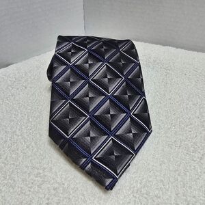 Elegant Geometric Black and Blue Tie